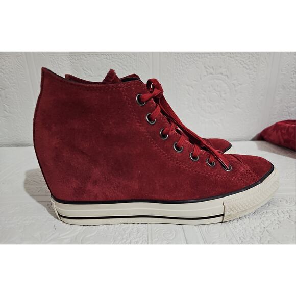 Converse Chuck Taylor Suede Lux Wedge Heel High Top Womens 9 Burgundy Sneaker - Picture 15 of 16